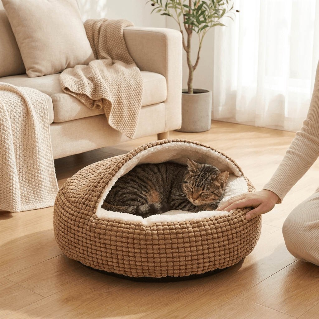 Round Pet Bed – Cozy Comfort with Fluffy Plush Cushion — for cats — view 5 of 6