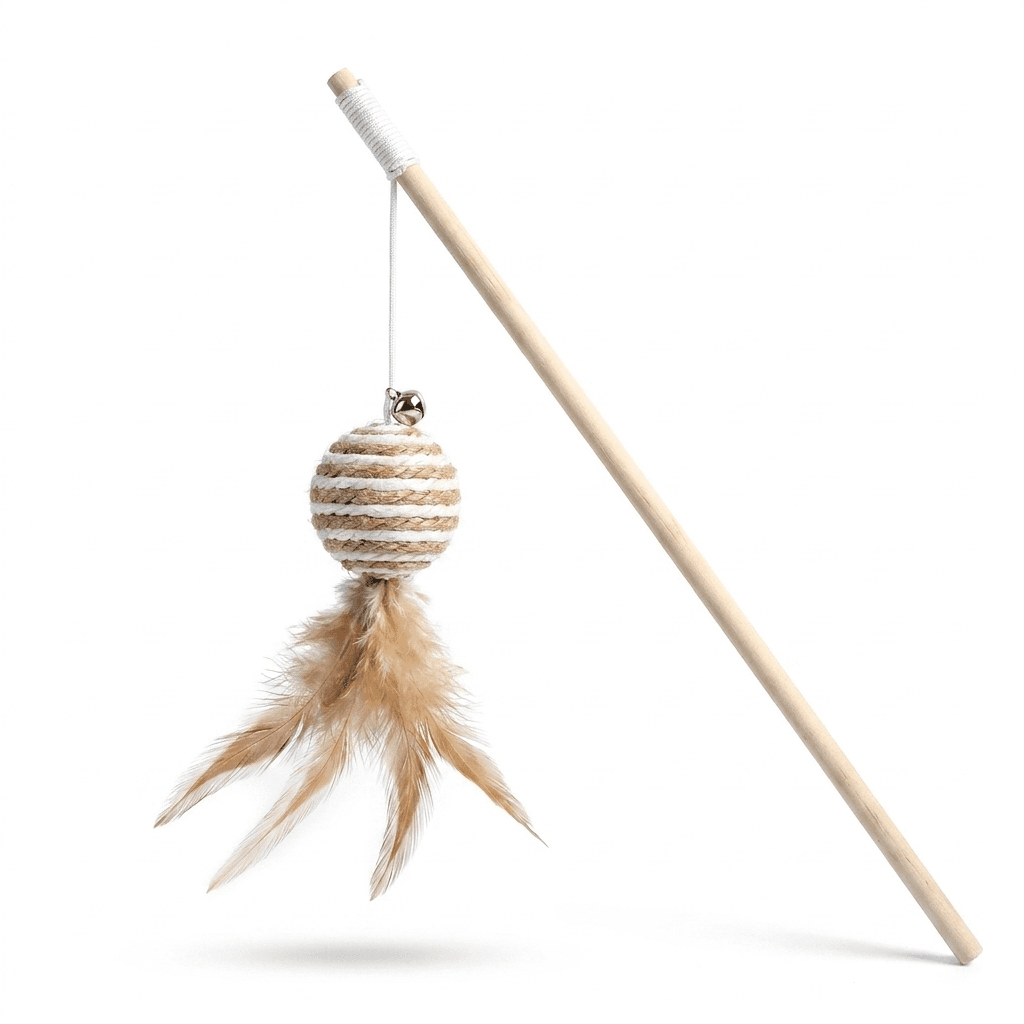 Feather Cat Wand Toy – Interactive Play with Wooden Handle