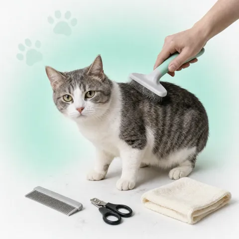 Brushing a long-haired cat